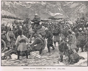 Britiske styrker som krysser Bolan-passet, illustrasjon fra Cassells 